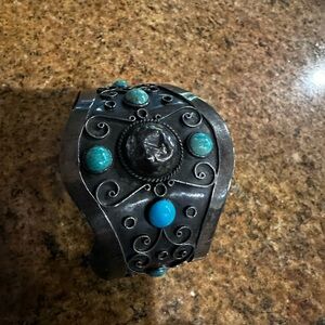 Vintage silver and turquoise bead cuff bracelet early 1900’s. GUC